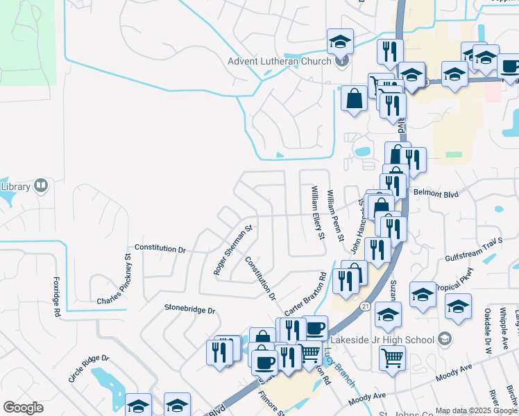 map of restaurants, bars, coffee shops, grocery stores, and more near 563 Edward Rutledge Street in Orange Park