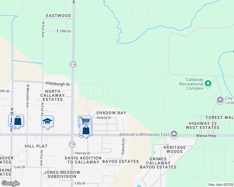 map of restaurants, bars, coffee shops, grocery stores, and more near 514 J H Crews Circle in Callaway