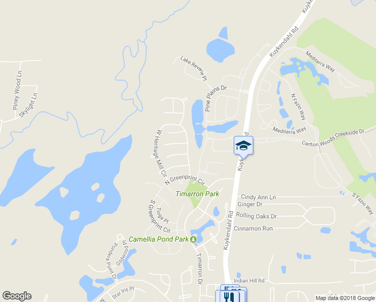 map of restaurants, bars, coffee shops, grocery stores, and more near 54 East Heritage Mill Circle in Tomball