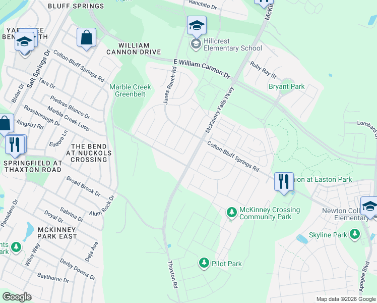 map of restaurants, bars, coffee shops, grocery stores, and more near 7813 Peccary Drive in Austin