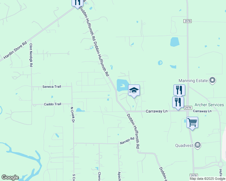 map of restaurants, bars, coffee shops, grocery stores, and more near 27623 Dobbin-Huffsmith Road in Magnolia