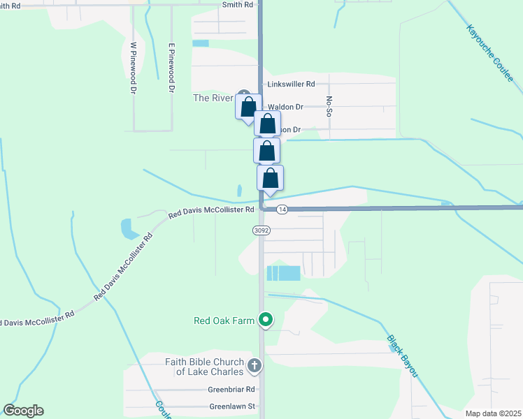 map of restaurants, bars, coffee shops, grocery stores, and more near 5800 Tom Hebert Road in Lake Charles