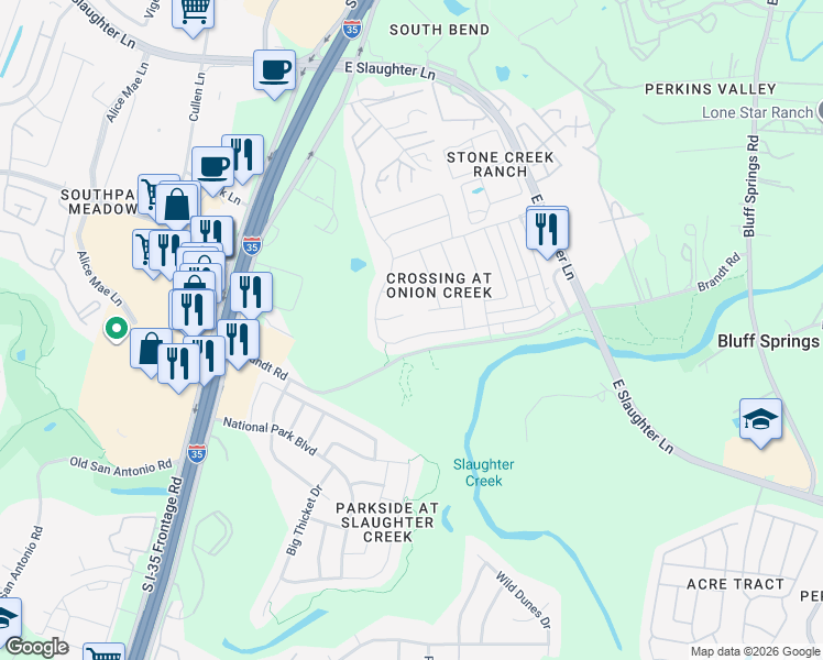map of restaurants, bars, coffee shops, grocery stores, and more near 1819 Melissa Oaks Lane in Austin