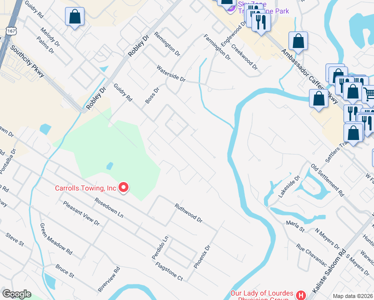 map of restaurants, bars, coffee shops, grocery stores, and more near 210 English Gardens Parkway in Lafayette