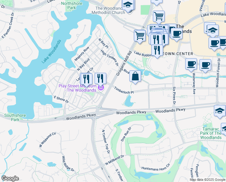 map of restaurants, bars, coffee shops, grocery stores, and more near 2203 Timberloch Place in Spring