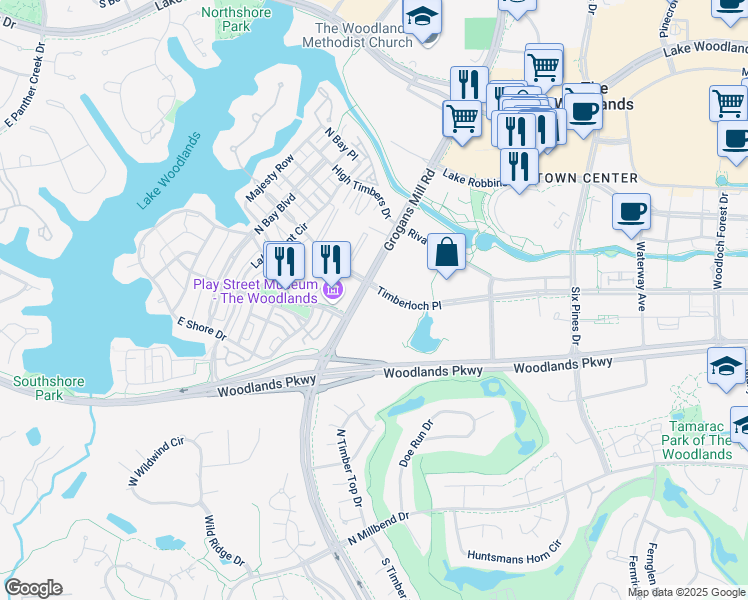 map of restaurants, bars, coffee shops, grocery stores, and more near 2203 Timberloch Place in Spring