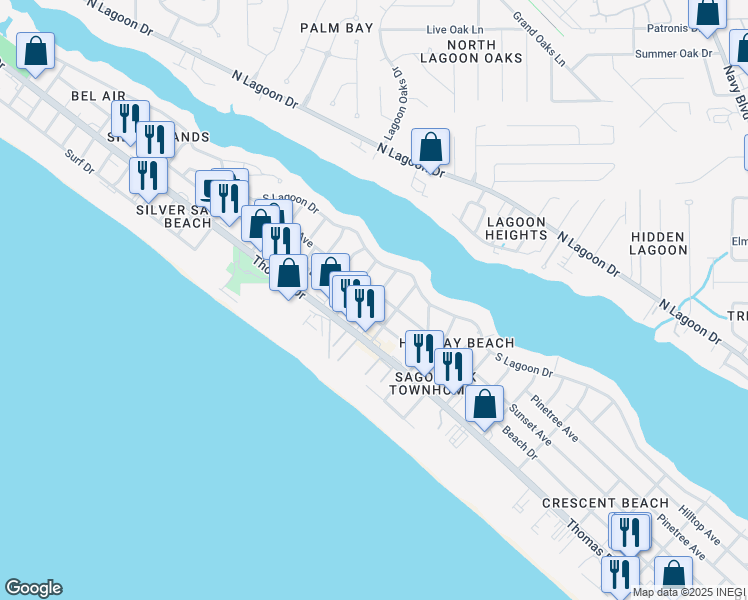 map of restaurants, bars, coffee shops, grocery stores, and more near 4010 Upas Street in Panama City Beach