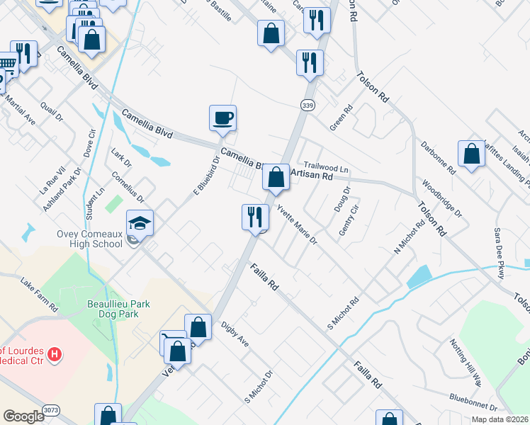 map of restaurants, bars, coffee shops, grocery stores, and more near in Lafayette