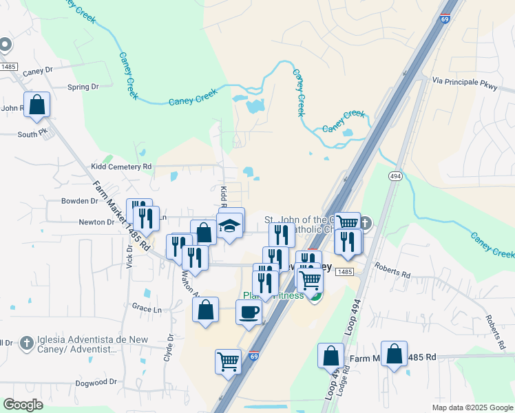 map of restaurants, bars, coffee shops, grocery stores, and more near 22800 Gabriel in New Caney
