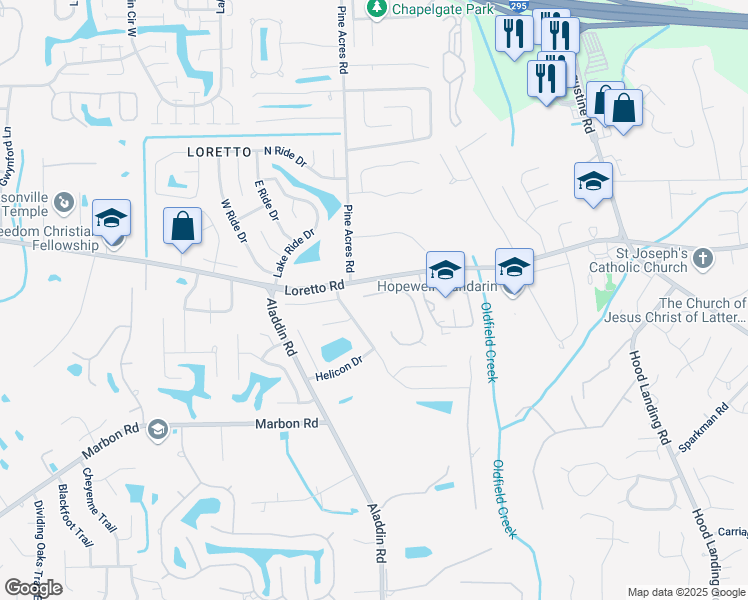 map of restaurants, bars, coffee shops, grocery stores, and more near 3825 Reds Gait Lane in Jacksonville