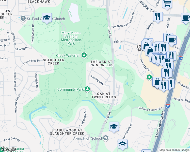 map of restaurants, bars, coffee shops, grocery stores, and more near 408 Island Oak Drive in Austin