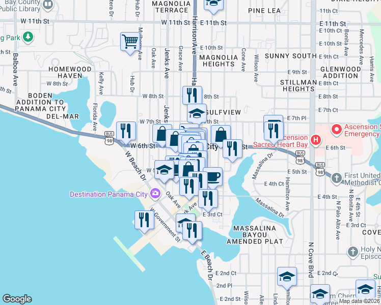 map of restaurants, bars, coffee shops, grocery stores, and more near in Panama City