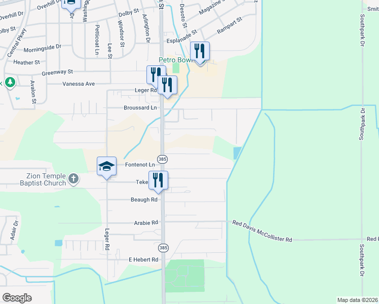 map of restaurants, bars, coffee shops, grocery stores, and more near 5617 Common Street in Lake Charles