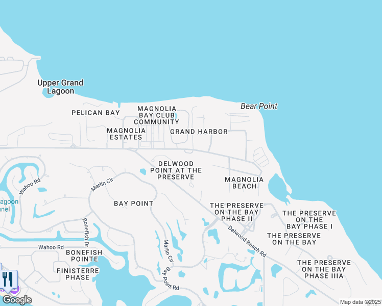 map of restaurants, bars, coffee shops, grocery stores, and more near 2608 Magnolia Point Circle in Panama City