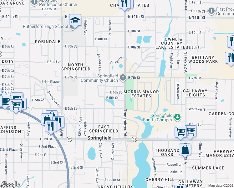 map of restaurants, bars, coffee shops, grocery stores, and more near 3745 East 6th Street in Panama City