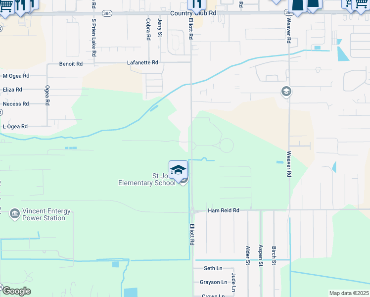map of restaurants, bars, coffee shops, grocery stores, and more near 5490 Elliott Road in Lake Charles