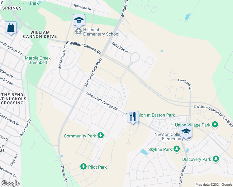 map of restaurants, bars, coffee shops, grocery stores, and more near 7406 Wynkoop Court in Austin