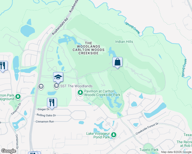 map of restaurants, bars, coffee shops, grocery stores, and more near 15 Estancia Place in Spring