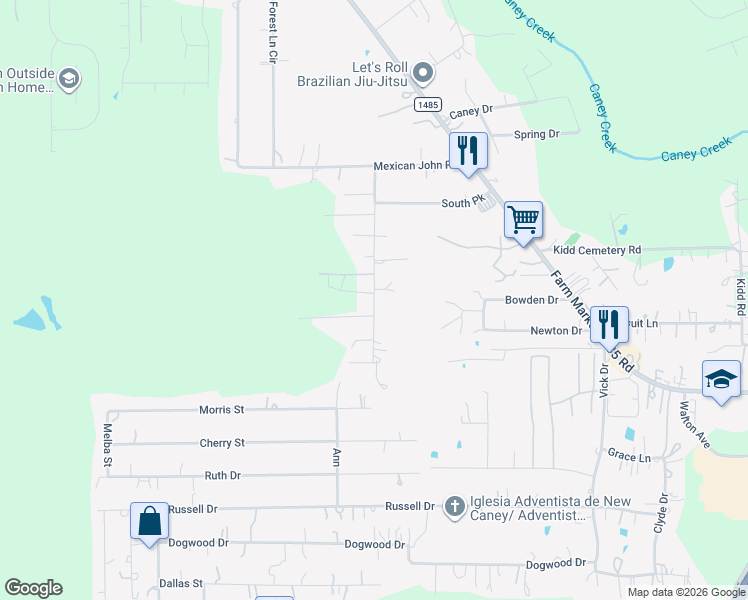 map of restaurants, bars, coffee shops, grocery stores, and more near 19788 Espinosa Lane in New Caney
