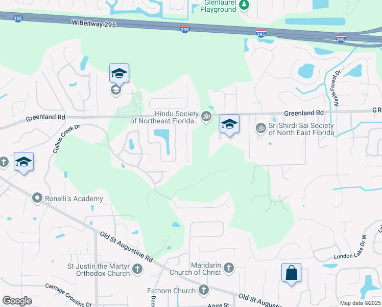 map of restaurants, bars, coffee shops, grocery stores, and more near 11815 Mountain Wood Lane in Jacksonville
