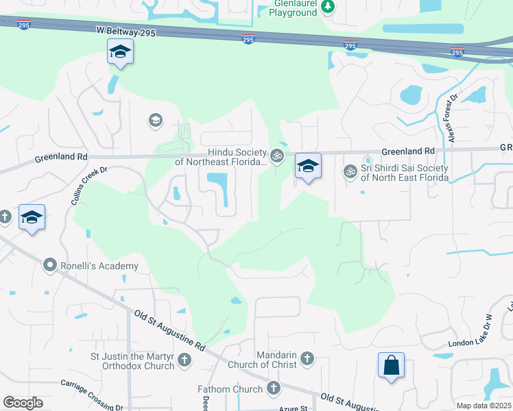 map of restaurants, bars, coffee shops, grocery stores, and more near 11815 Mountain Wood Lane in Jacksonville