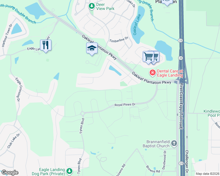 map of restaurants, bars, coffee shops, grocery stores, and more near 534 Southwood Way in Orange Park