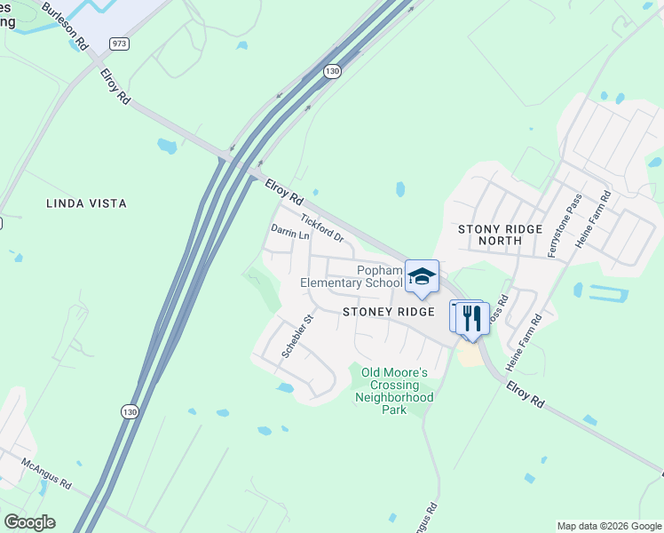 map of restaurants, bars, coffee shops, grocery stores, and more near 11505 Gemmer Street in Del Valle