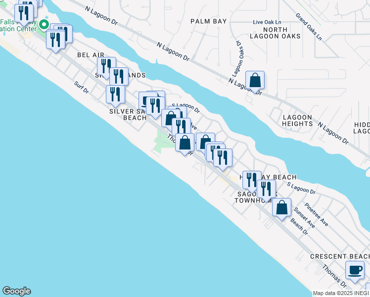 map of restaurants, bars, coffee shops, grocery stores, and more near 7210 Thomas Drive in Panama City Beach