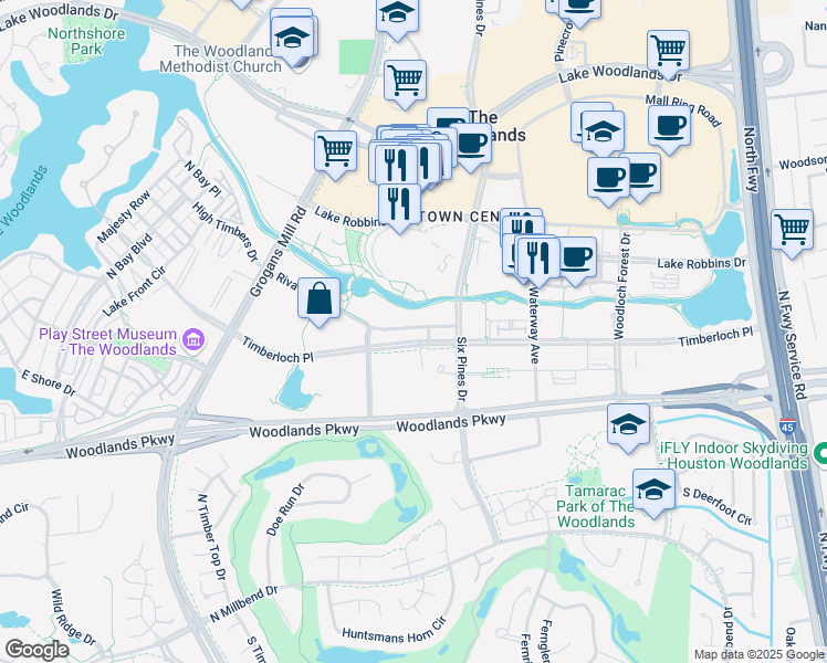 map of restaurants, bars, coffee shops, grocery stores, and more near 30 Riva Row in Spring