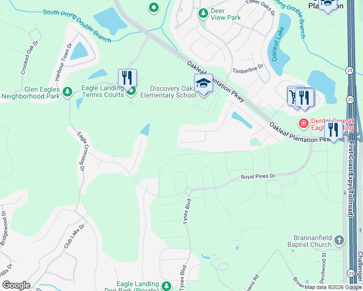 map of restaurants, bars, coffee shops, grocery stores, and more near 891 Quiet Stone Lane in Orange Park