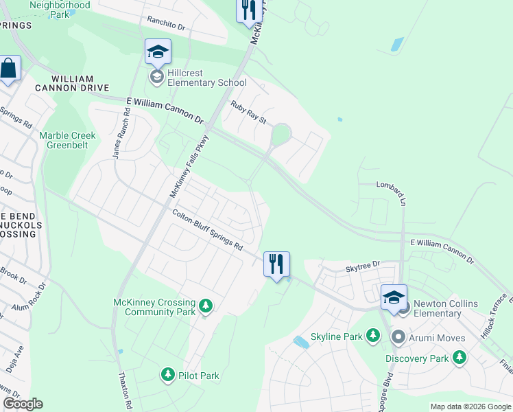 map of restaurants, bars, coffee shops, grocery stores, and more near 7406 Wynkoop Court in Austin