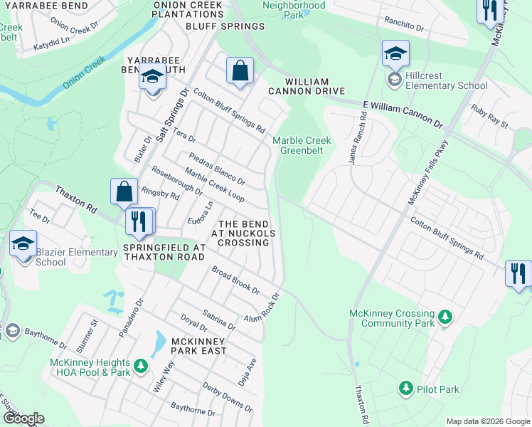 map of restaurants, bars, coffee shops, grocery stores, and more near 6745 Marble Creek Loop in Austin