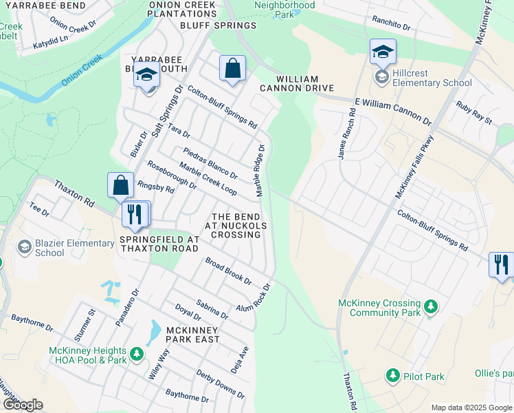 map of restaurants, bars, coffee shops, grocery stores, and more near 6745 Marble Creek Loop in Austin