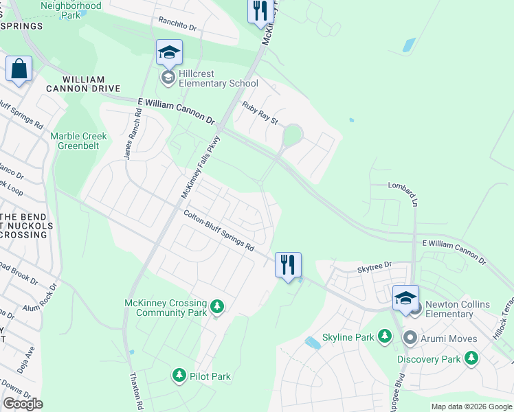 map of restaurants, bars, coffee shops, grocery stores, and more near 7406 Wynkoop Court in Austin