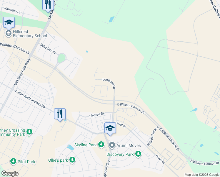 map of restaurants, bars, coffee shops, grocery stores, and more near 7301 Van Ness Street in Austin