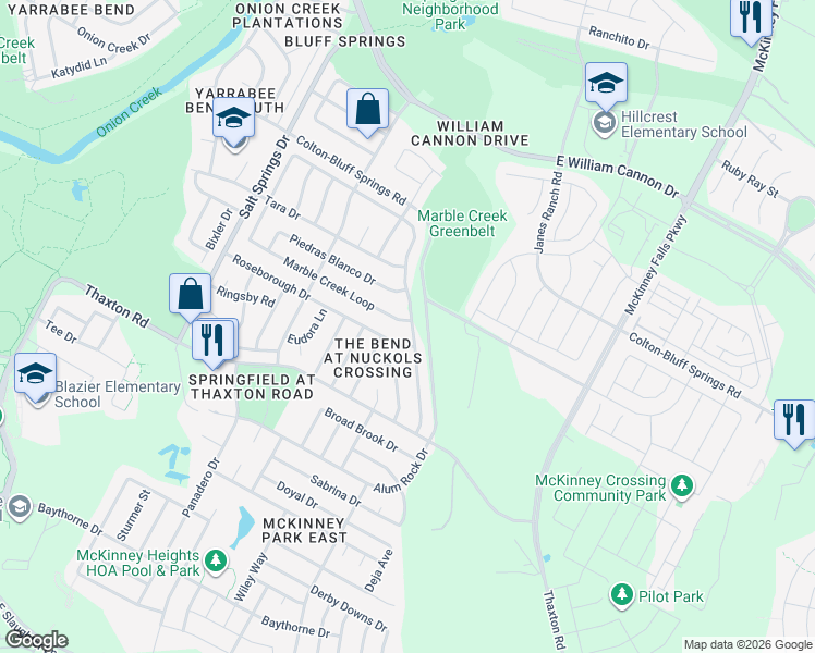 map of restaurants, bars, coffee shops, grocery stores, and more near 6745 Marble Creek Loop in Austin