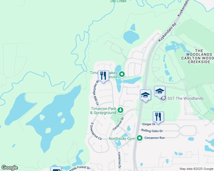 map of restaurants, bars, coffee shops, grocery stores, and more near 15 Tealight Place in Tomball