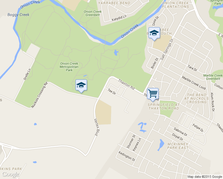 map of restaurants, bars, coffee shops, grocery stores, and more near 7820 Tee Drive in Austin