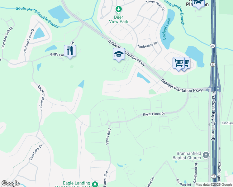 map of restaurants, bars, coffee shops, grocery stores, and more near 837 Quiet Stone Lane in Orange Park