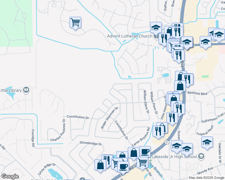 map of restaurants, bars, coffee shops, grocery stores, and more near 546 George Taylor Street in Orange Park