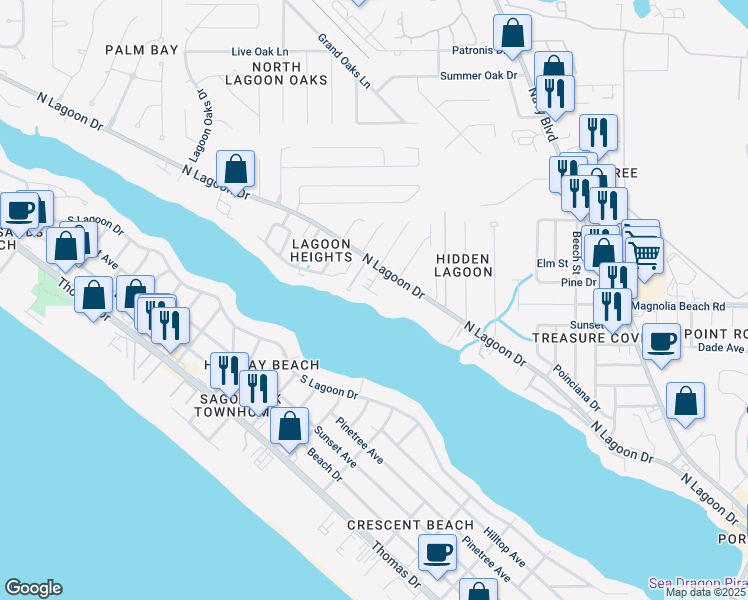 map of restaurants, bars, coffee shops, grocery stores, and more near 6903 North Lagoon Drive in Panama City Beach