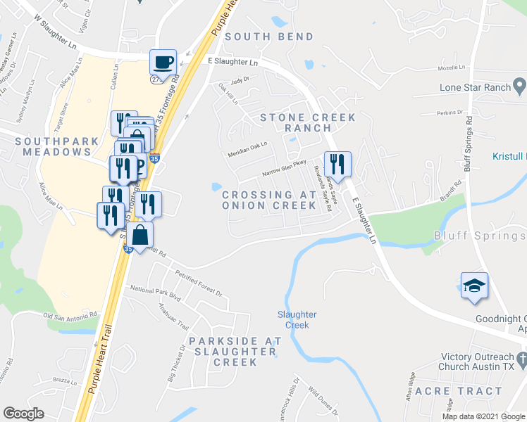 map of restaurants, bars, coffee shops, grocery stores, and more near 1906 Out Wood Mill Ln in Austin