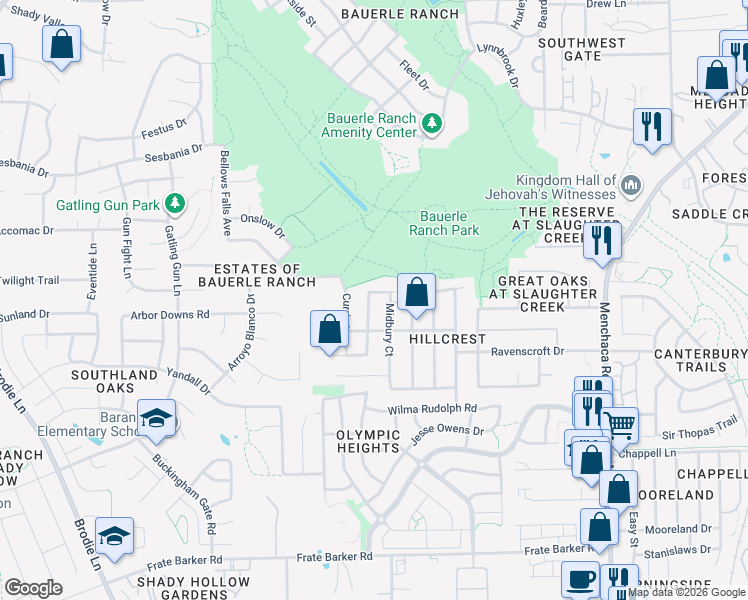 map of restaurants, bars, coffee shops, grocery stores, and more near 11105 Chatam Berry Lane in Austin