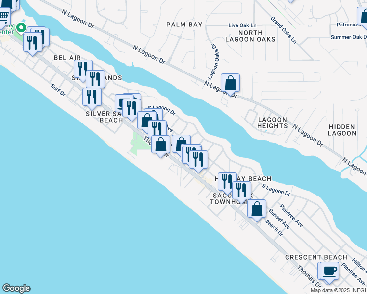 map of restaurants, bars, coffee shops, grocery stores, and more near 7210 Beach Drive in Panama City Beach