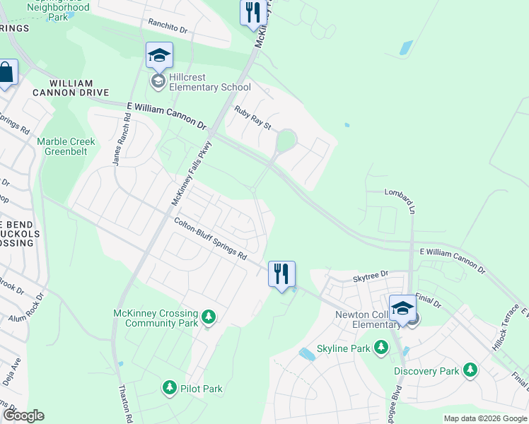 map of restaurants, bars, coffee shops, grocery stores, and more near 7514 Colton-Bluff Springs Road in Austin