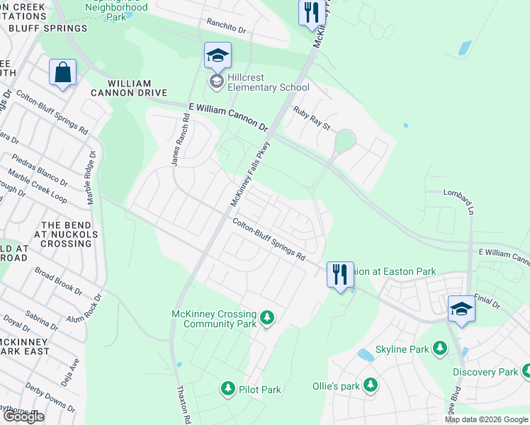 map of restaurants, bars, coffee shops, grocery stores, and more near 7117 Silver Star Lane in Austin