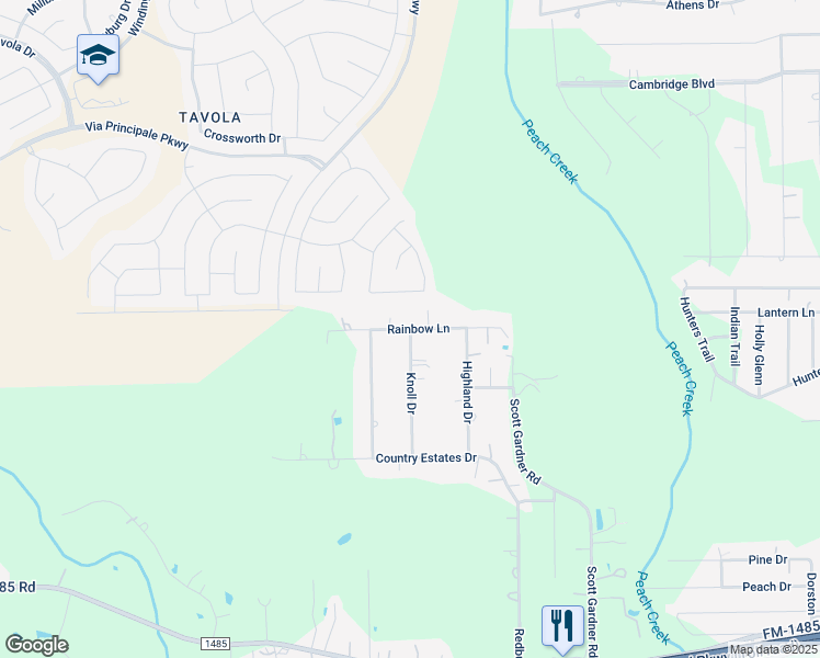 map of restaurants, bars, coffee shops, grocery stores, and more near Rainbow Lane in Montgomery County