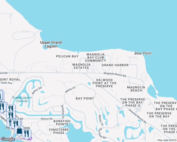 map of restaurants, bars, coffee shops, grocery stores, and more near 4811 Stellata Lane in Panama City