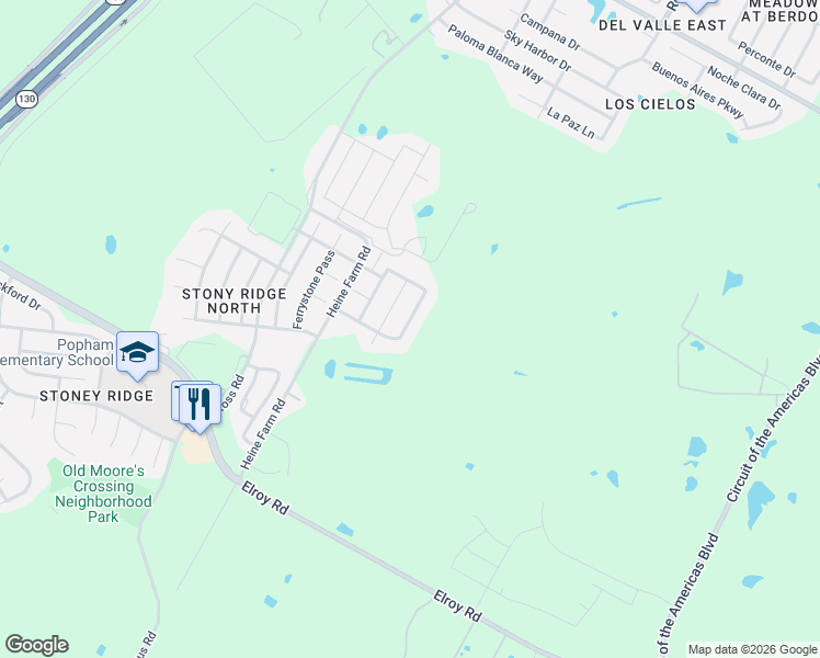 map of restaurants, bars, coffee shops, grocery stores, and more near 12600 Stoney Ridge Bend in Del Valle
