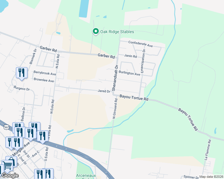map of restaurants, bars, coffee shops, grocery stores, and more near 231 Jared Drive in Broussard